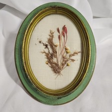VTG Pressed Dried Flower WALL ART Green gold gilt FRAMED BUSA Italy 6 1/4" T