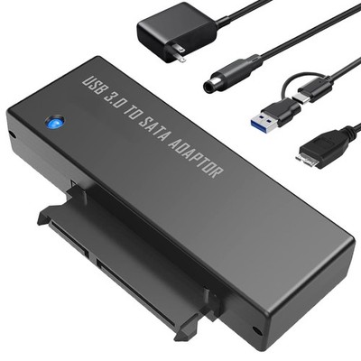 USB 3.0 to SATA Adapter 2in1 USB C/A Cable 12V/2A Fits 2.5/3.5 Inch HDD SSD