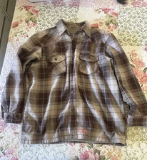 SIDEOUT Men’s Brown Flannel Sherpa Lined Button-Up Jacket XL w/ Front Pockets