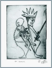 Medieval Sword Fencing ROYAL JESTERS. Swordsmen FENCERS. Original ETCHING signed