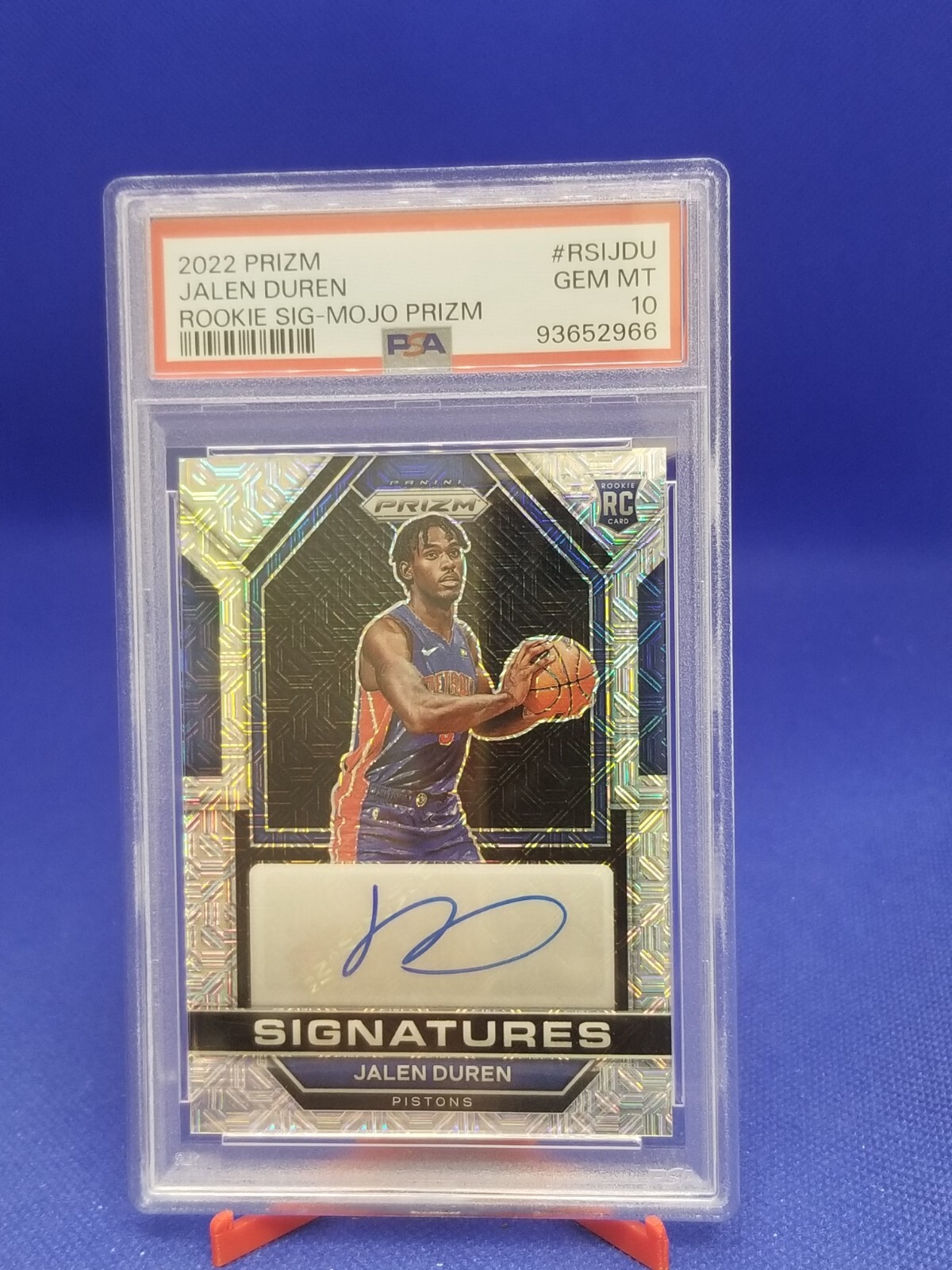 Jalen Duren 2022 Prizm Rookie Signatures Mojo Prizm #RSIJDU 24/25 PSA 10 GEM MT