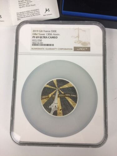 2019 France 5 oz Eiffel Tower 130th Ann Tresor de Paris Silver Proof Coin PF69 - Picture 2 of 4