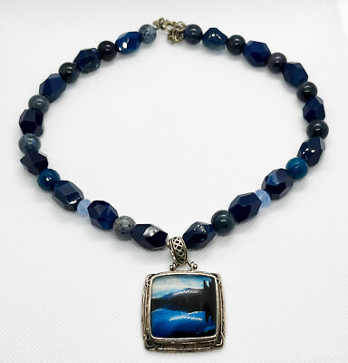 Rare! Barse Blue Stone Beaded Doublet Quartz Sterling Silver Necklace