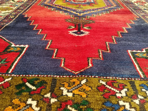 Tappeto Nigde Primitivo Blu Indaco Vintage Anni 50-1960 Lana Vergine Pile 4’6”x 8’3” - Foto 8 di 10