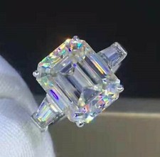 3.2ct Emerald Cut Solitaire Moissanite Engagement Ring Solid 14k White Gold