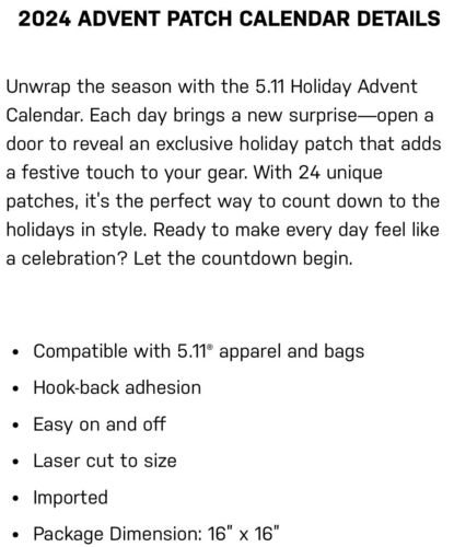 *NEW* 5.11 TACTICAL NORTH POLE PIZZA CHRISTMAS ADVENT CALENDAR PATCH COLLECTION - Picture 5 of 5