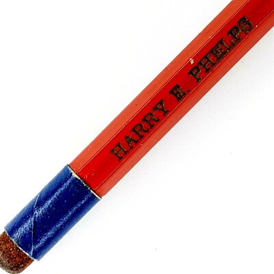 c1940s Harry E. Phelps Custom Name Engraved Pencil Cardboard Blue Ferrule G31
