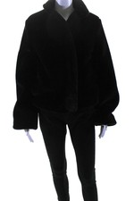 Tularosa Womens Black Faux Fur Mock Neck Open Front Long Sleeve Jacket Size S
