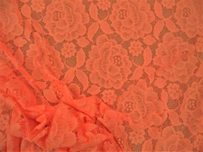 Embroidered Stretch Lace Apparel Fabric Sheer Floral Neon Coral DD305