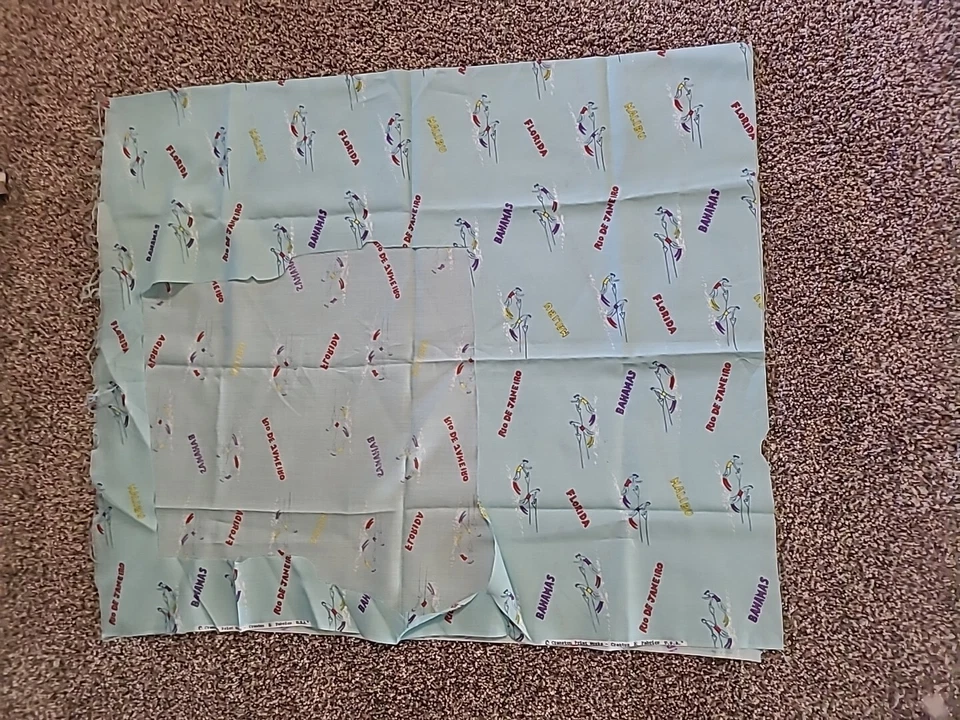 Vintage Cranston Fabric Remnant Waterskiing Florida Malibu Bahamas Rio Water Ski - Image 2 of 4