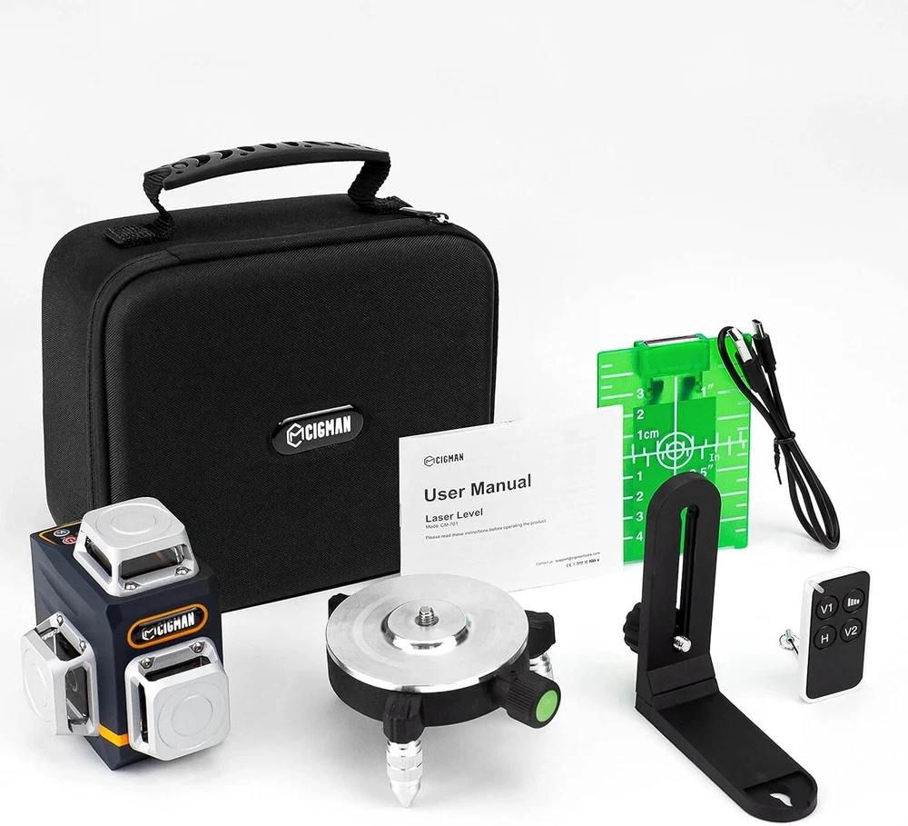 Rechargeable 3x360° Green Laser Level with Magnetic Stand & Remote Controller