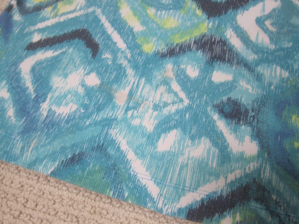 Rebecca Malone Shirt Womens Large Blue Green Geo Short Sleeve Blouse Cotton - Image 2 of 4