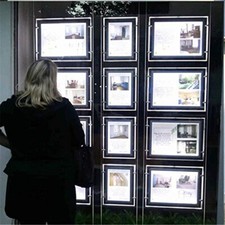 Soporte para letreros de exhibición con marco retroiluminado LED para colgar ventana de bienes raíces A3 y A4