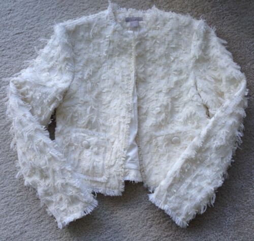 H&M cropped jacket blazer textured boucle tweed cream ivory oversized XS GOOD
