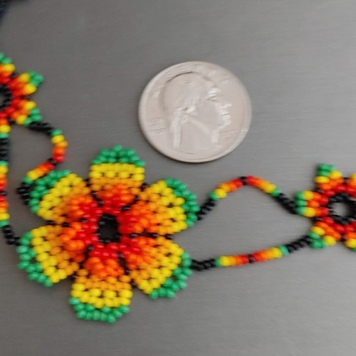 Seed Bead Flower Bracelet Mexico Colorful Folk Art Green Yellow Red Black Floral - Picture 7 of 8