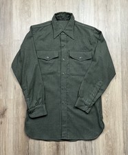 50s VINTAGE Korean War Military Marine Army Green Wool Field Shirt Size Small