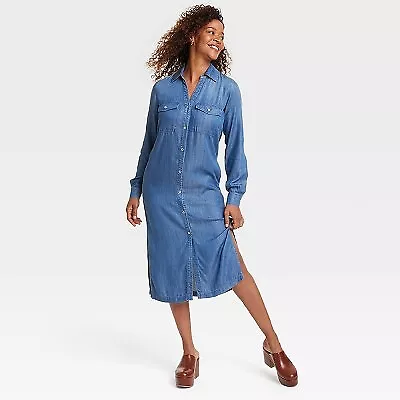 Women s Long Sleeve Denim Shirtdress Knox Rose Indigo XS