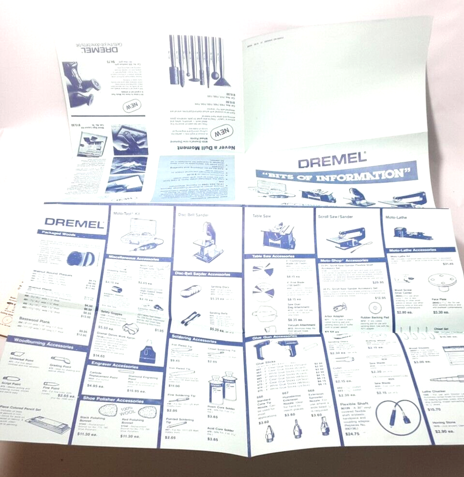 Dremel Tool Accesory Brochure, Bit and RPM Selector Slide Rule, Catalog