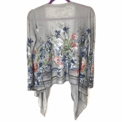 Elena Baldi Gray Floral Waterfall Cardigan Sweater Size SP - Picture 2 of 10