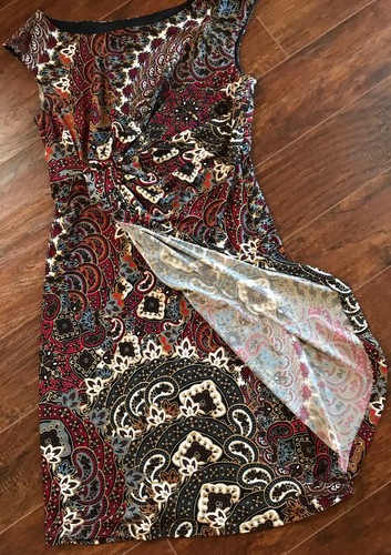 Women's "Connected" Ruched Travel Friendly Faux Wrap Dress .New . SZ 6 - Picture 3 of 6