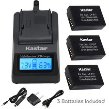 Kastar 3 Battery  Fast Charger kit for Canon LP-E17 LPE17 LC-E17