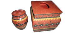VOHANN SUNDANCE SOUTHWESTERN TERRACOTTA 2PC TOOTHBRUSH HOLDER TISSUE BOX COVER
