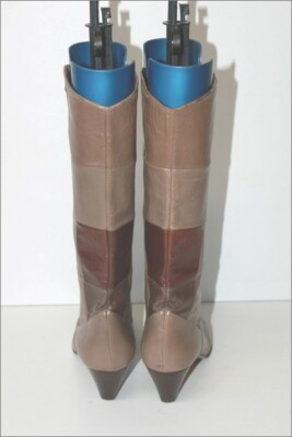 Bottes Mi-mollet Vintage FAIRE LADY - Tout Cuir, Motif Tricolore, Taille 37.5