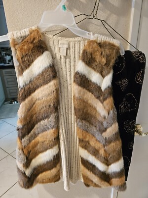 Chico s Faux Fur Vest Womens Size 2  Brown  & Beige Sleeveless   Roxie Vest 