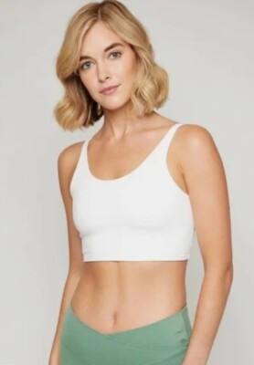 Fourlaps 4 Laps NWT Women s Poise Longline Fitness White Sports Bra Sz S  NEW