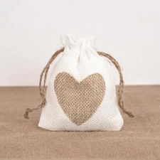 10pcs Heart Burlap Jute Drawstring Favors Bags Rustic Themed Wedding Decoration
