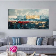 Wall Art Paintings Hand Painted Abstract Oil Painting On Canvas Blue Red