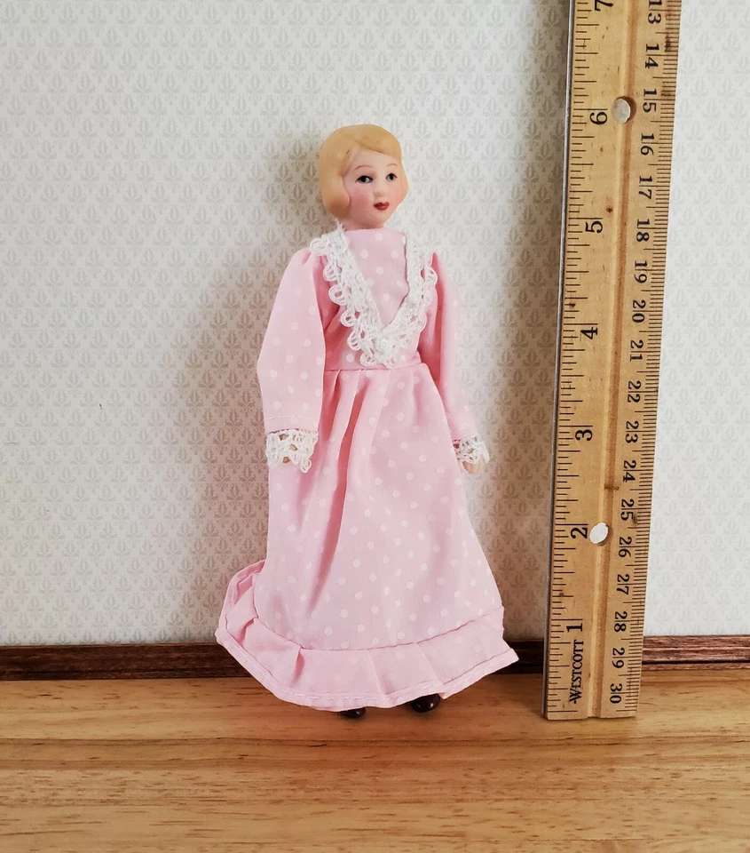 Casa de Muñecas Mujer Muñeca Porcelana Posable Mamá Madre Mujer Vestido Rosa Escala 1:12 Foto 4 de 4