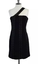 Laundry By Shelli Segal Black Pleated Studded One Shoulder Dress. Sz 6. NWT