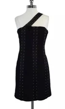Laundry By Shelli Segal Black Pleated Studded One Shoulder Dress. Sz 6. NWT!