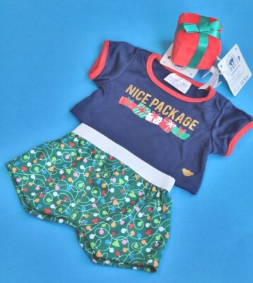 Build A Bear schönes Paket T-Shirt & Boxershorts Weihnachtsgeschenk Geschenk Handgelenk neu mit Etikett 