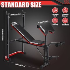 Olympic Weight Bench Adjustable Bench Press w/Squat Rack Leg Extension Home Gym