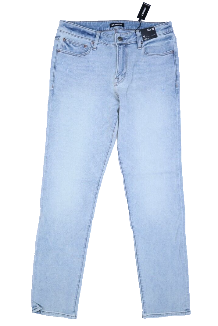 デニム・ジーパン MMF217 DISTRESSED JEANS WITH BUCKLE Express Mens Light Washed Distressed 5 Pocket Slim Fit Denim