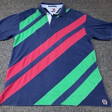 Vintage Tommy Hilfiger Polo Shirt Blue Red Green Mens XL Short Sleeve Y2K 2000