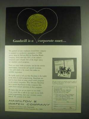 #ad 1967 Hamilton Watch Company Ad Goodwill is Asset $17.99