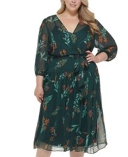 Calvin Klein Womens Green Chiffon Floral Midi Wrap Dress Size 22W New