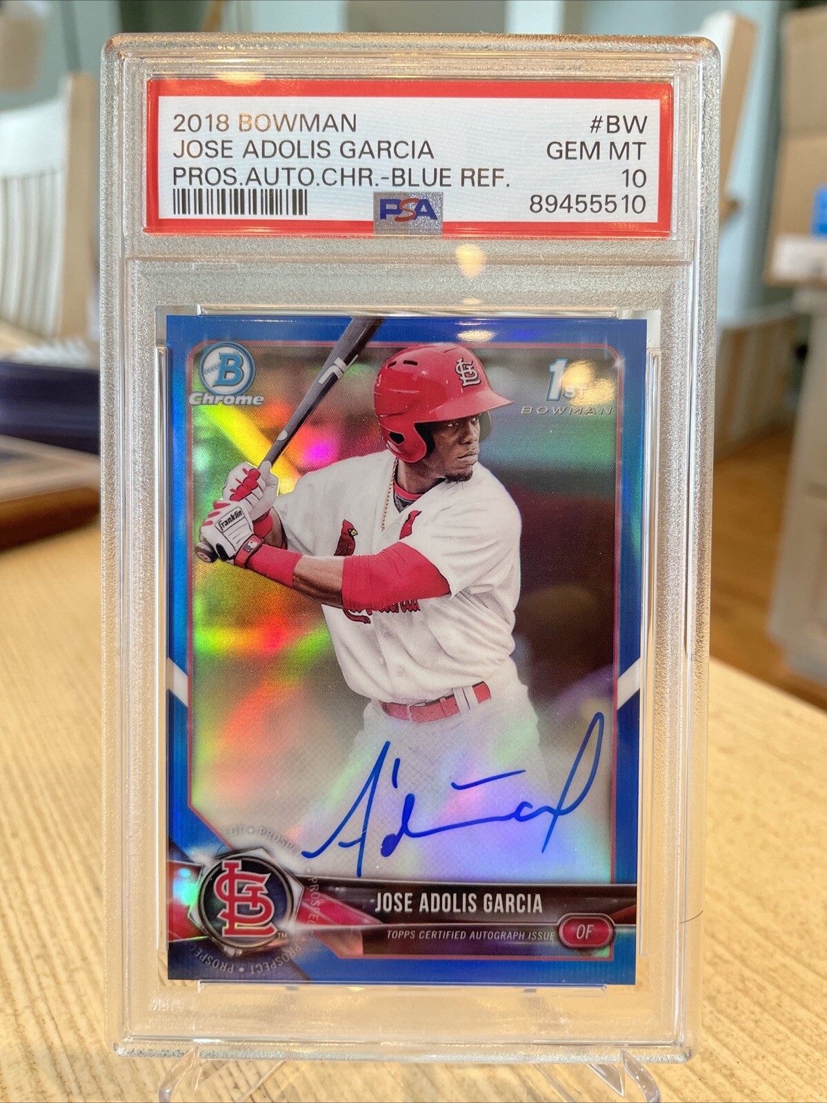 2018 bowman chrome Jose Adolis Garcia 1st Auto True Blue /150 - St. Louis Cards