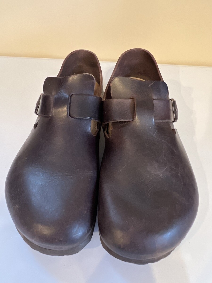 CO435 Birkenstock London Brown Oiled Leather Shoe Clog Round CO435 Birkenstock London Brown Oiled Leather Shoe Clog Round