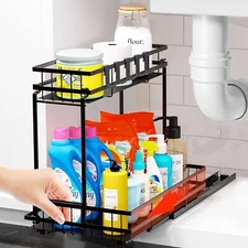 Under Sink Organizer and Storage Silent Glide Undersink Organizers 2 Tier Black