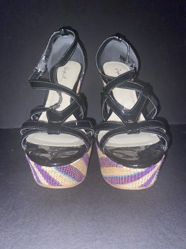 QUPID Caged Strappy Faux Leather Wedges Fashion High Heels Platform Sandals - Picture 8 of 8