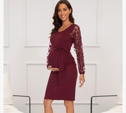 Ladies Summer Midi Dress V Neck Sundress Sexy Long Sleeve Women Pregnant Party - Picture 6 of 6