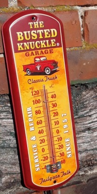 Blech Thermometer Pickup Truck rot, Retro US Car Deko - Vinatge Garage