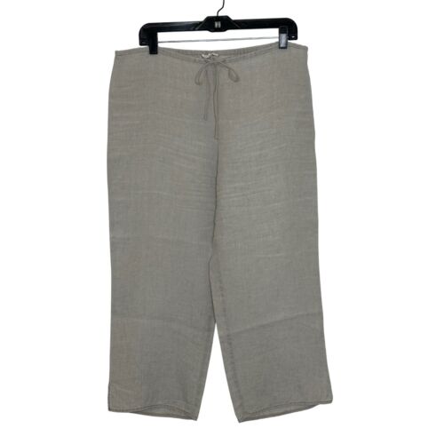 Eileen Fisher Linen Cropped Pants Size M Beige Drawstring Waist Travel Beach