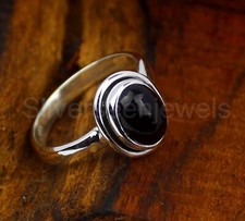 Natural Black Onyx Ring, 925 Sterling Silver Ring Hammered band ring Unisex Ring