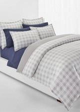 NIP Ralph Lauren Flannel Ulster Plaid Grey White King Duvet Cover Shams Set