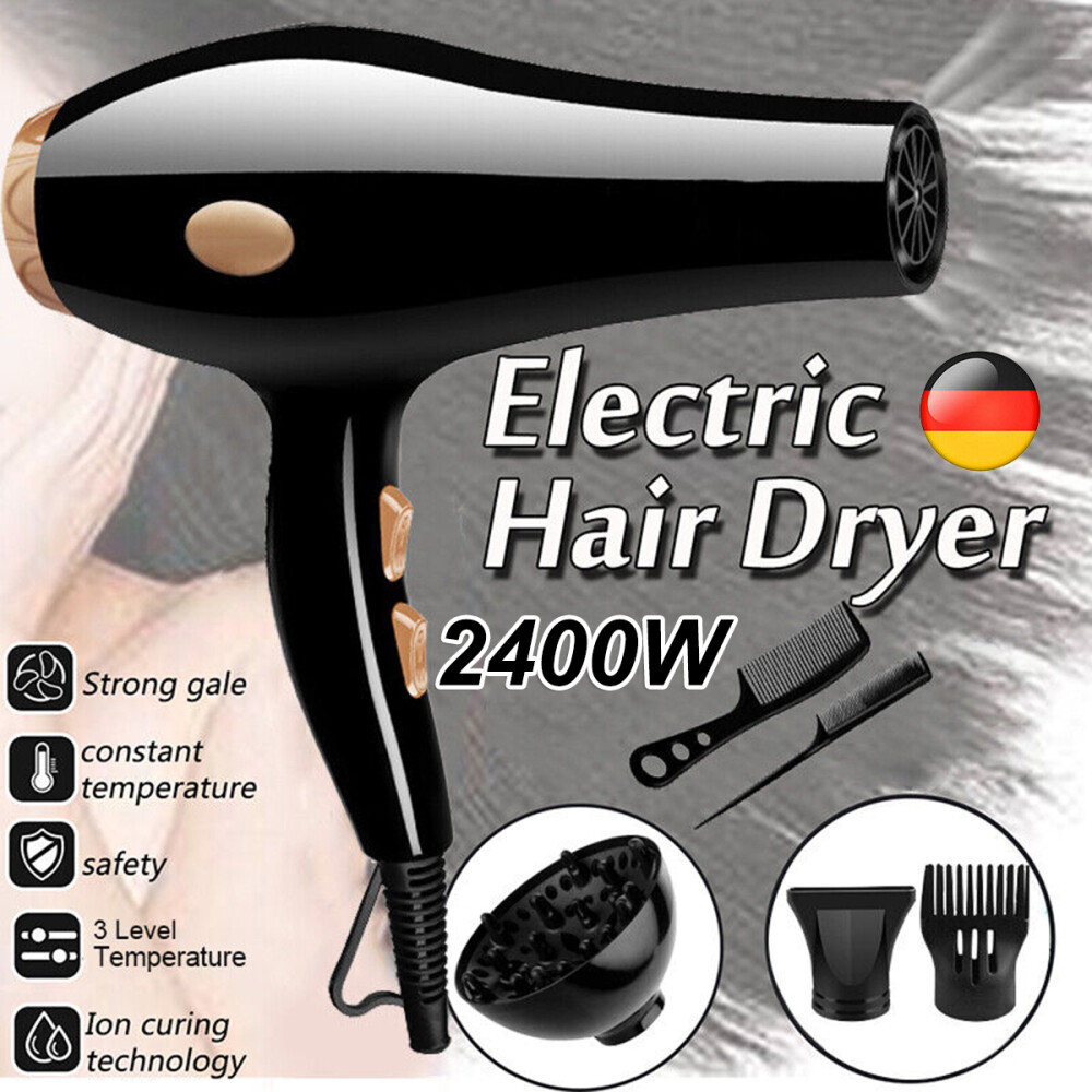 Black Hair Dryer with 3 Diffusers, 2400W